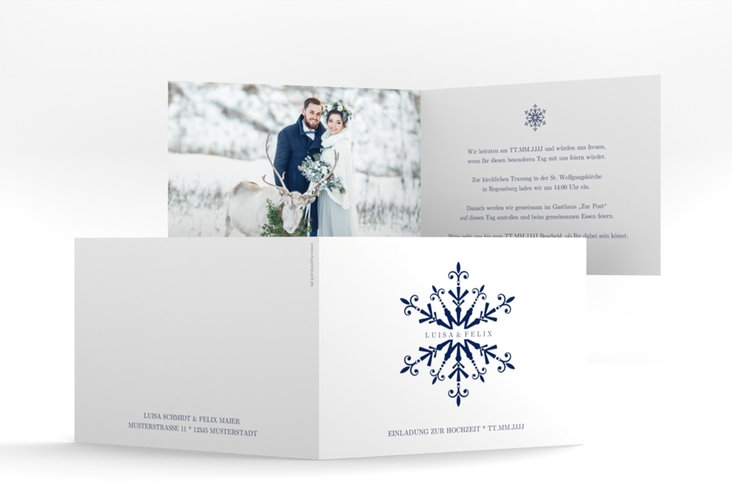 Hochzeitseinladung Crystal A6 Klappkarte quer weiss mit Eiskristall