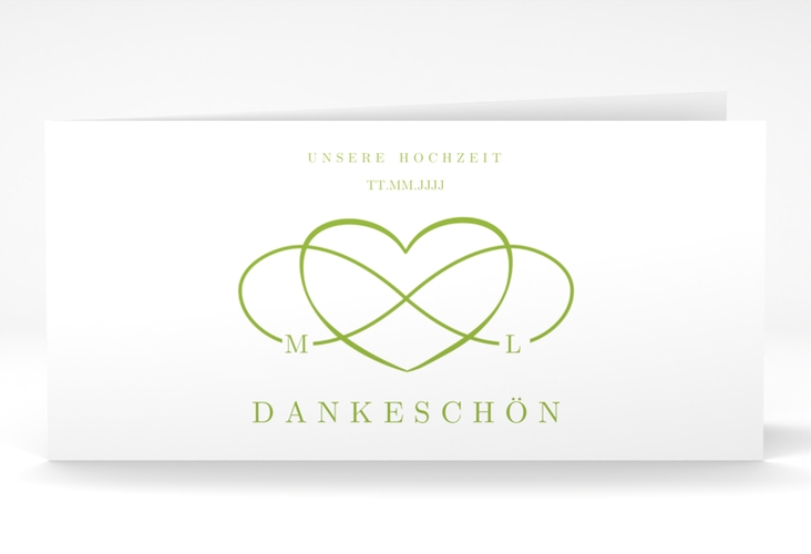 Dankeskarte Hochzeit Infinity lange Klappkarte quer gruen hochglanz