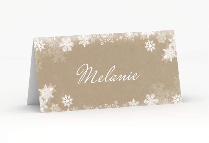 Tischkarte Hochzeit Snowfall Tischkarten Kraftpapier mit Schneeflocken für Winterhochzeit
