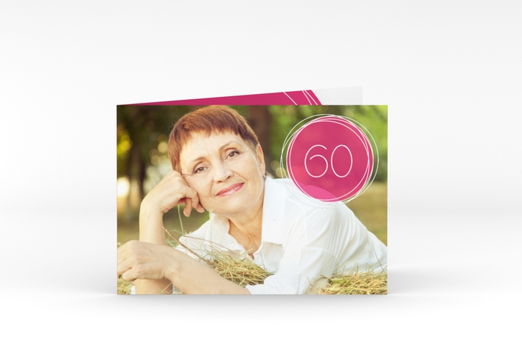 Einladung 60. Geburtstag Twister A6 Klappkarte quer pink