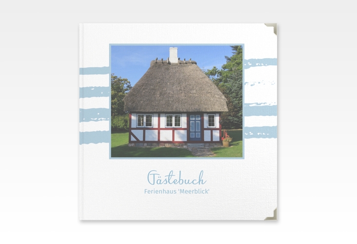 Gästebuch Selection Ferienwohnung Meerblick Leinen-Hardcover blau maritim gestreift mit Foto