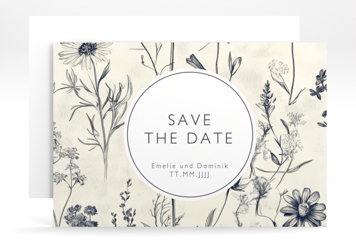 Save the Date-Karte Chinoiserie A6 Karte quer beige hochglanz