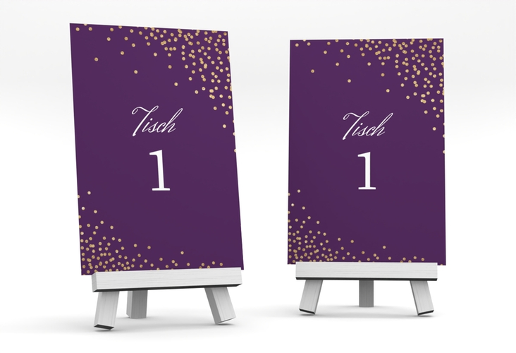 Tischnummer Hochzeit Glitter Tischaufsteller lila hochglanz