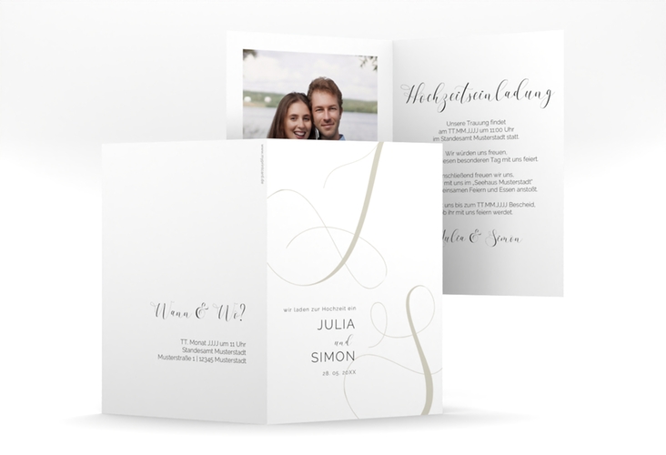 Hochzeitseinladung Eheschließung A6 Klappkarte hoch mit Gräsern und Trockenblumen für Boho-Hochzeit