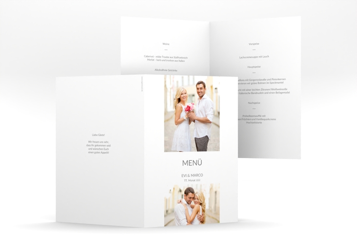 Menükarte Hochzeit Vista A5 Klappkarte hoch weiss