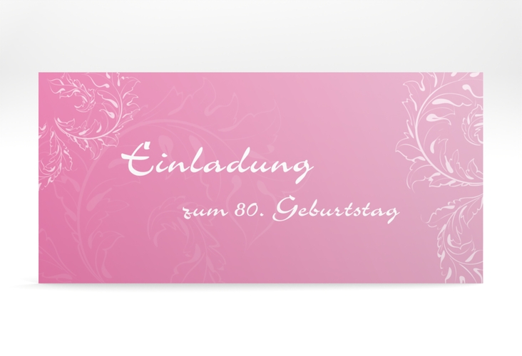 Einladung 80. Geburtstag Peter/Petra lange Karte quer rosa hochglanz