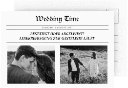 Antwortkarte Hochzeit Wedding Time A6 Postkarte weiss im Stil einer Zeitung