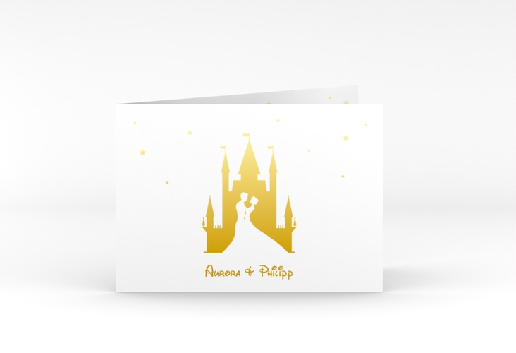 Hochzeitseinladung Castle A6 Klappkarte quer gold hochglanz