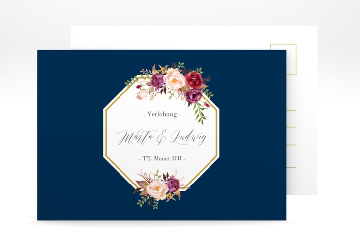 Verlobungskarte Hochzeit  Prachtvoll A6 Postkarte blau