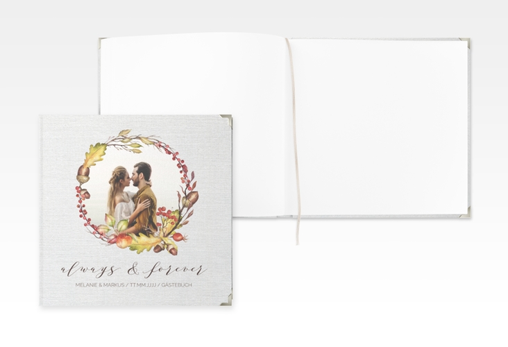 Gästebuch Selection Hochzeit Herbstlich Leinen-Hardcover mit Eichenkranz und Foto