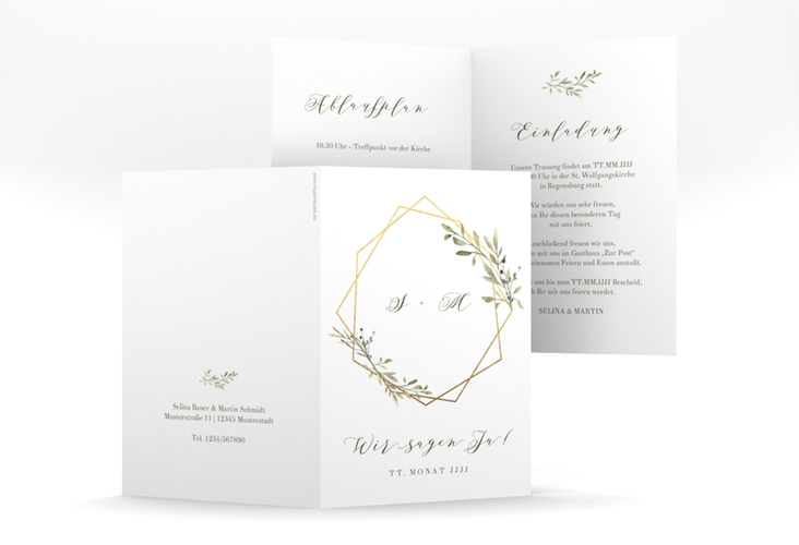 Einladungskarte Hochzeit Acacia A6 Klappkarte hoch weiss hochglanz