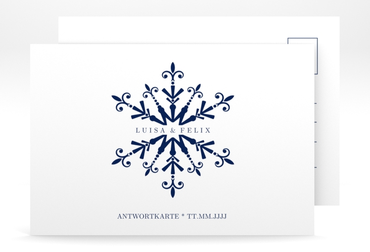 Antwortkarte Hochzeit Crystal A6 Postkarte weiss hochglanz mit Eiskristall