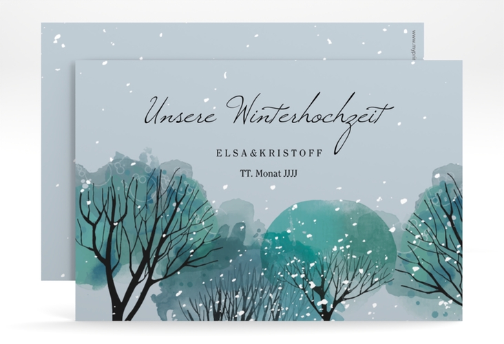 Save the Date-Karte Winterhochzeit A6 Karte quer blau hochglanz