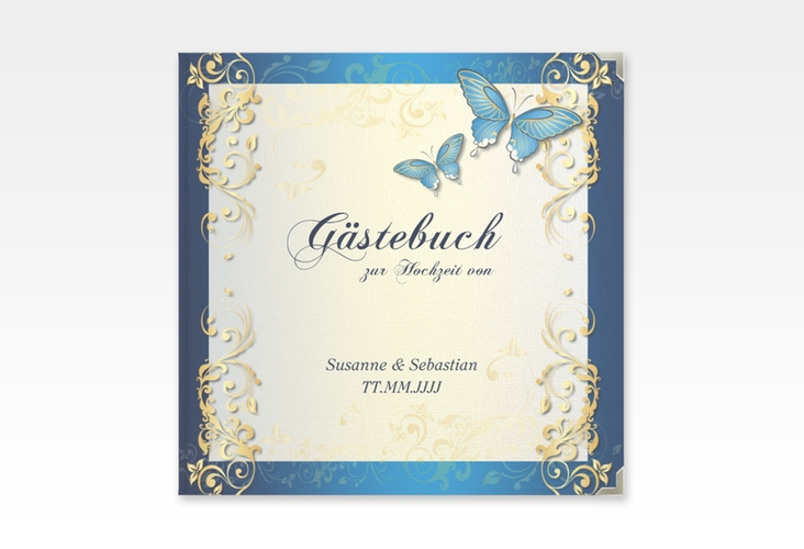 Gästebuch Selection Hochzeit Toulouse Leinen-Hardcover blau mit Schmetterlingen und Schnörkeln