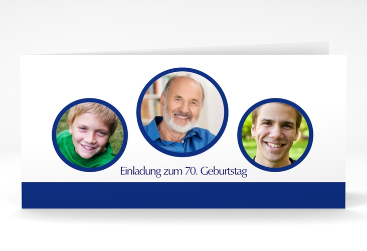 Einladung 70. Geburtstag Anton/Antonia lange Klappkarte quer schlicht mit Foto
