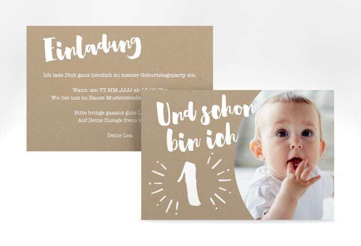 Einladungskarte Kindergeburtstag "Yippie" DIN A6 quer zum ersten Geburtstag mit Babyfoto