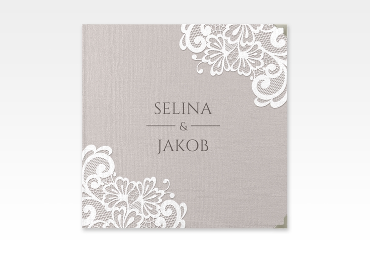 Gästebuch Selection Hochzeit Vintage Leinen-Hardcover grau mit floraler Spitze