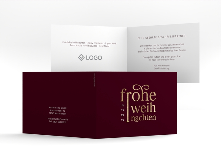Geschäftliche Weihnachtskarte Präsent A6 Klappkarte quer rot hochglanz