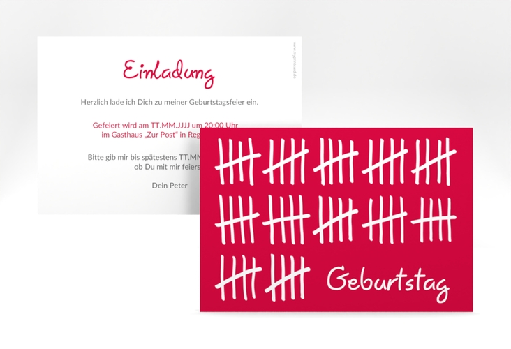 Einladung 60. Geburtstag Strichliste A6 Karte quer pink