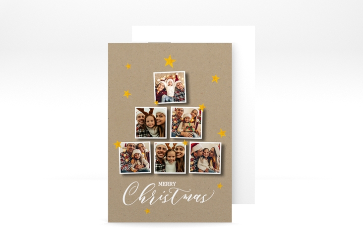 Weihnachtskarte Goldsterne A6 Postkarte Kraftpapier hochglanz mit sechs Fotos