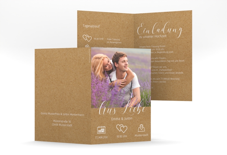 Einladungskarte Hochzeit Timetable A6 Klappkarte hoch Kraftpapier