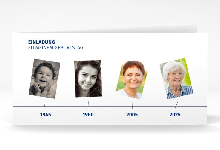 Einladung 80. Geburtstag Timeline lange Klappkarte quer