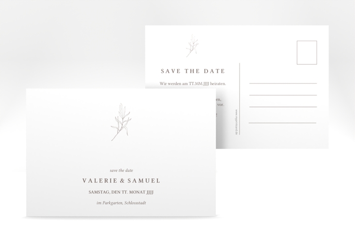 Save the Date-Postkarte Ivy A6 Postkarte weiss hochglanz minimalistisch mit kleiner botanischer Illustration