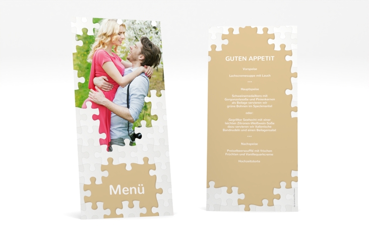 Menükarte Hochzeit Puzzle lange Karte hoch beige