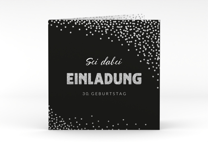 Einladung Geburtstag Glitzer quadr. Klappkarte grau