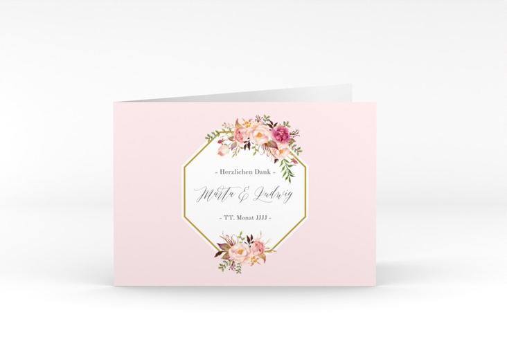 Danksagungskarte Hochzeit Prachtvoll A6 Klappkarte quer rosa hochglanz