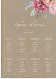 Klick: Details zu Sitzplan Leinwand Hochzeit "Blooming" anzeigen Sitzplan Leinwand Hochzeit Blooming 50 x 70 cm Leinwand Kraftpapier