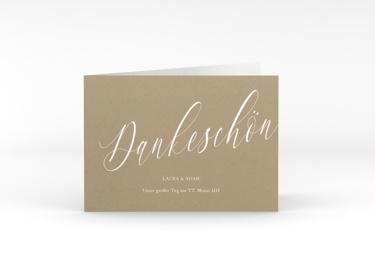 Danksagungskarte Hochzeit Kalligrafie A6 Klappkarte quer Kraftpapier