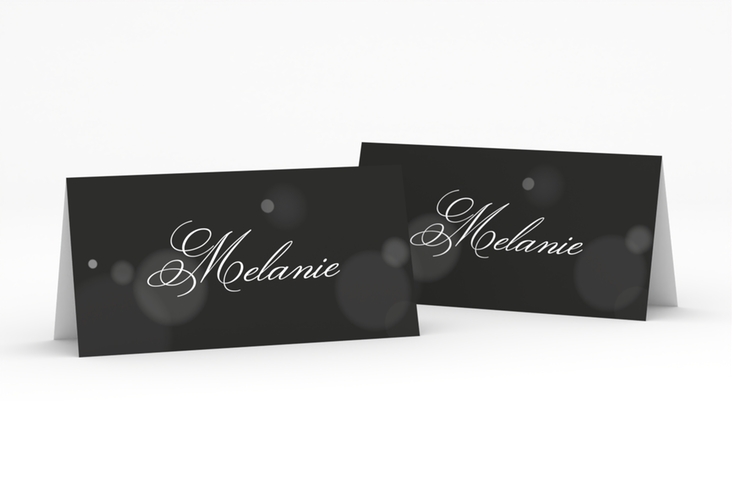 Tischkarte Hochzeit Bokeh Tischkarten schwarz mit eleganter Schrift