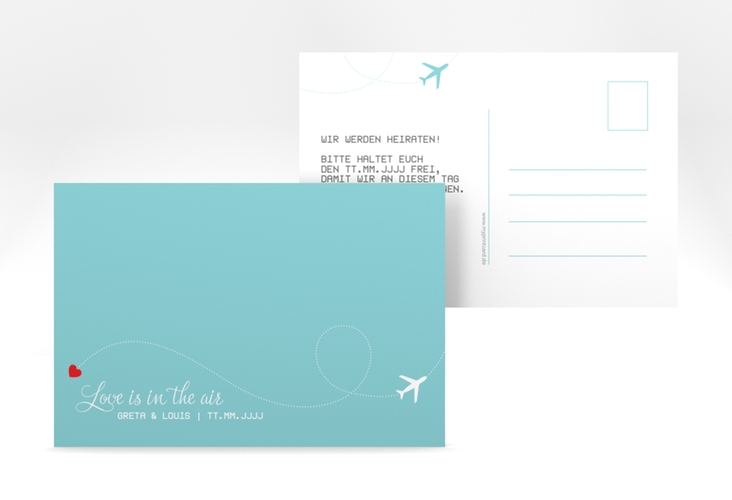 Save the Date-Postkarte Weddingpass A6 Postkarte blau hochglanz