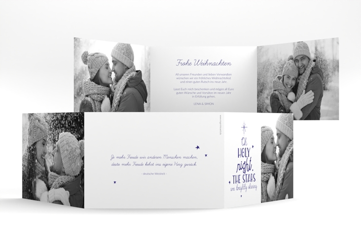 Weihnachtskarte Winterhimmel A6 Doppel-Klappkarte blau