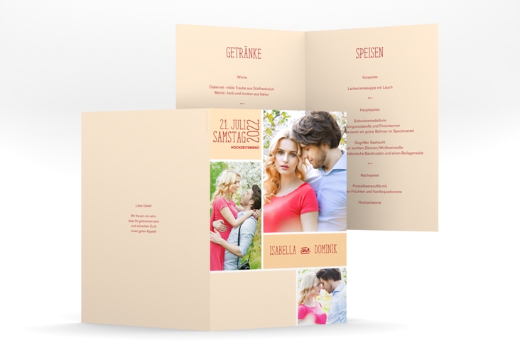 Menükarte Hochzeit Gallery A5 Klappkarte hoch apricot