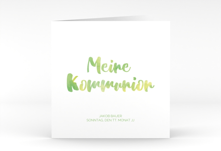 Kommunionseinladung Flora quadr. Klappkarte gruen