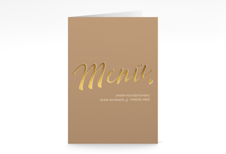 Menükarte Hochzeit Glam A5 Klappkarte hoch beige hochglanz