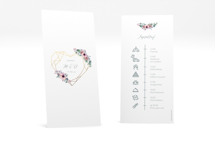 Tagesablauf Hochzeit Herzgold lange Karte hoch weiss