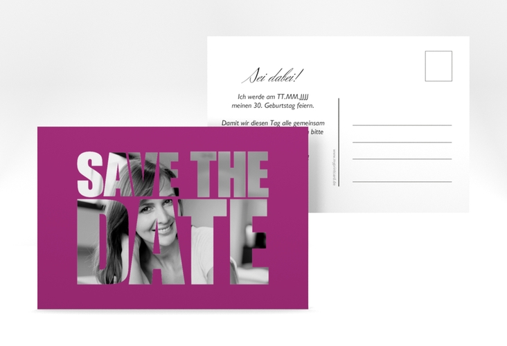 Save the Date-Postkarte Geburtstag Jahreszahl A6 Postkarte pink hochglanz