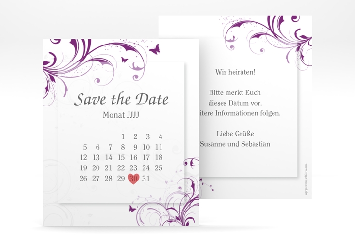 Save the Date-Kalenderblatt Palma Kalenderblatt-Karte lila