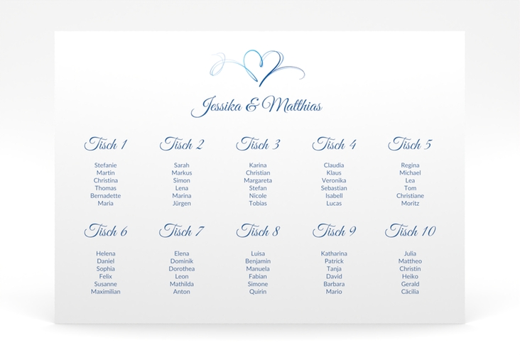 Sitzplan Poster Hochzeit Envie 70 x 50 cm Poster blau