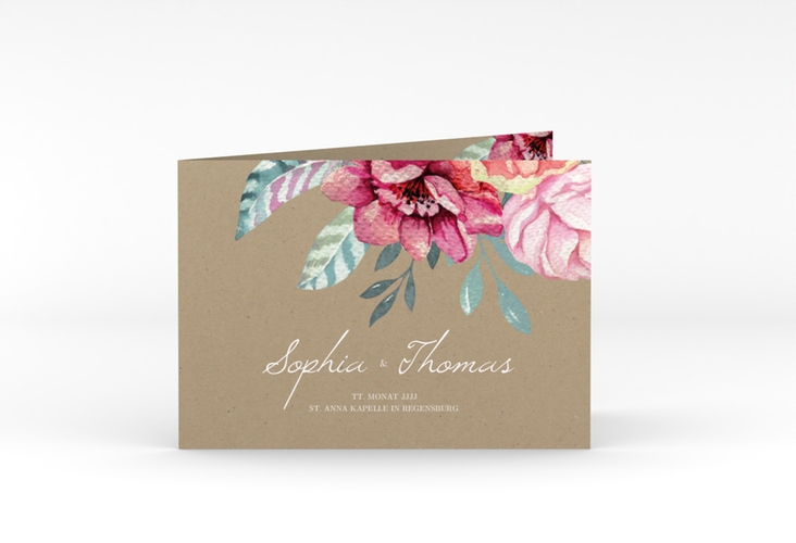 Hochzeitseinladung Blooming A6 Klappkarte quer Kraftpapier