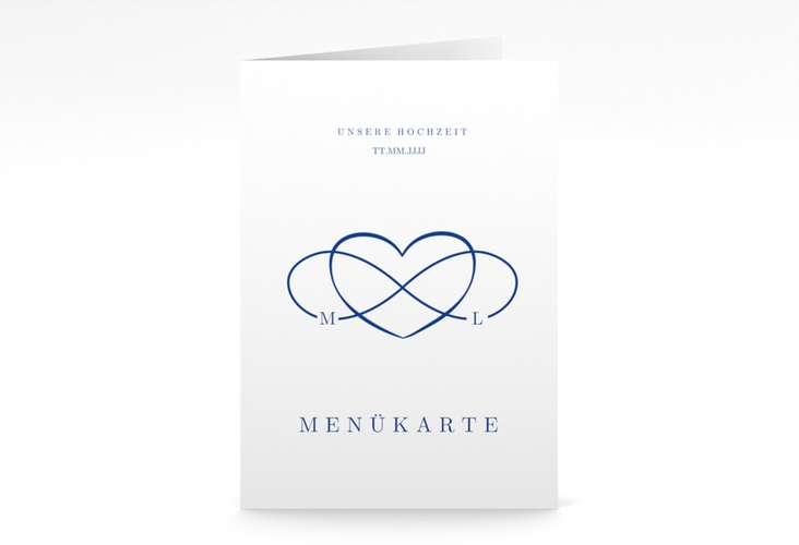 Menükarte Hochzeit Infinity A5 Klappkarte hoch blau