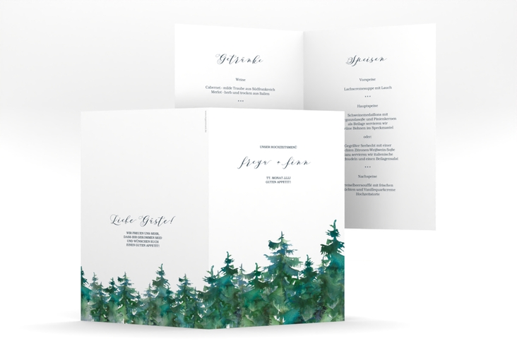 Menükarte Hochzeit Evergreen A5 Klappkarte hoch weiss