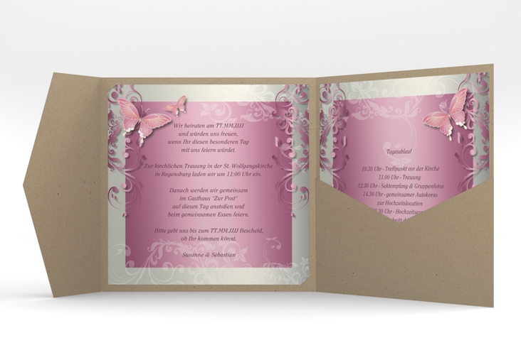 Hochzeitseinladung Toulouse Pocketfold rosa hochglanz
