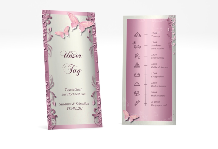 Tagesablauf Hochzeit Toulouse lange Karte hoch rosa hochglanz