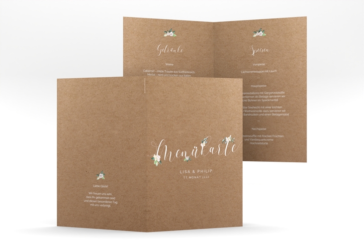 Menükarte Hochzeit Inlove A5 Klappkarte hoch Kraftpapier