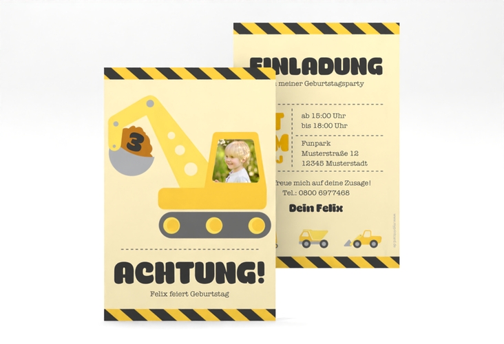 Einladungskarte Kindergeburtstag Bagger A6 Karte hoch mit Meerjungfrau und Fischen