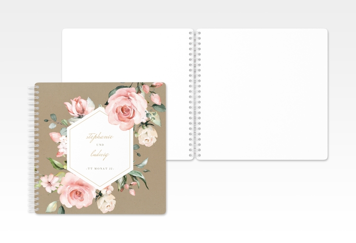 Gästebuch Hochzeit Graceful Ringbindung mit Rosenblüten in Rosa und Weiß